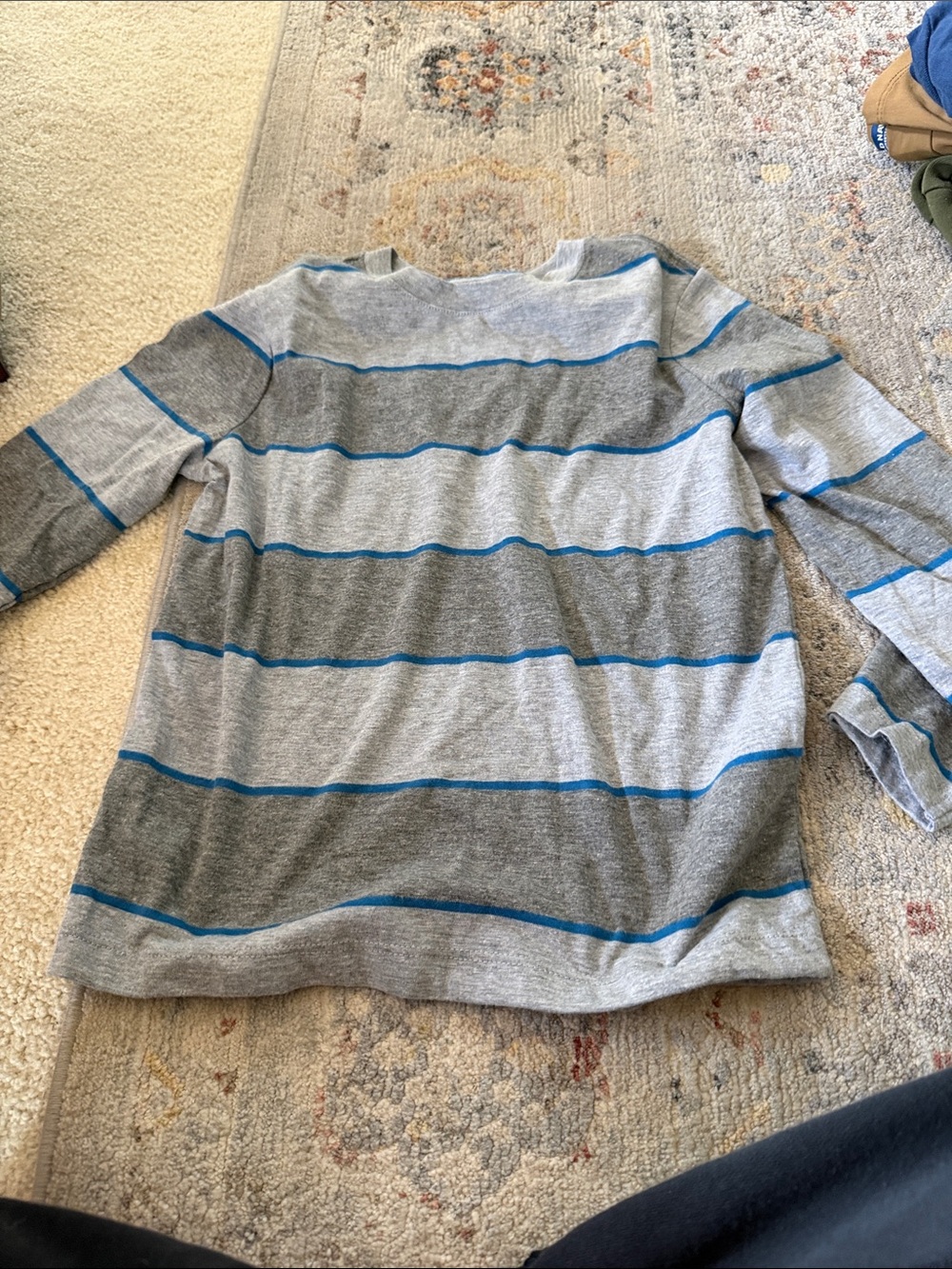 Old Navy Gray and Blue Striped Long-Sleeve Tee